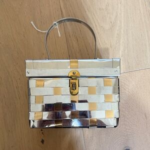 Metallic Silver and Gold Woven Mini Basket Handbag